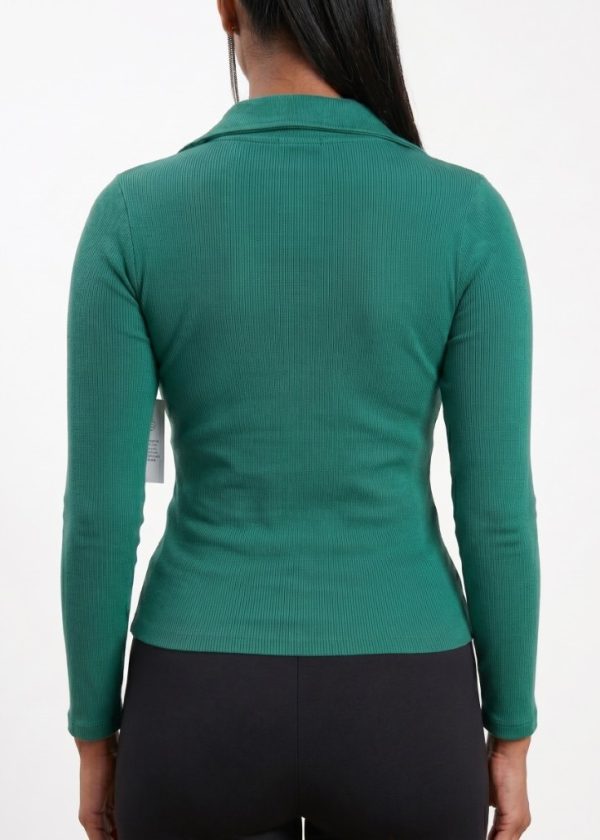 CVD006_Aventurine03 Seamless Rib Polo Long Sleeve Top