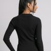 CVD006_Black01 Seamless Rib Polo Long Sleeve Top