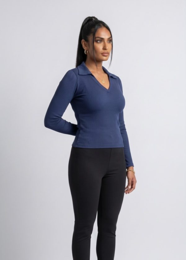 CVD006_Oceancavern02 Seamless Rib Polo Long Sleeve Top