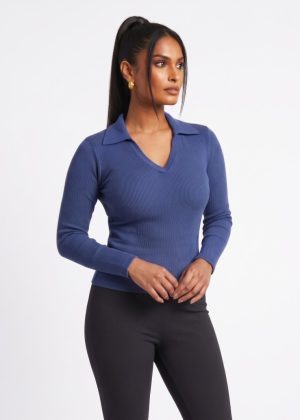 CVD006_Oceancavern04 Seamless Rib Polo Long Sleeve Top