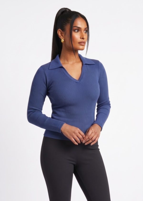 CVD006_Oceancavern04 Seamless Rib Polo Long Sleeve Top